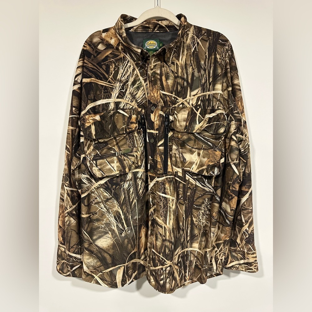 Cabelas Outdoor Hunting 2XL Advantage Max-4 HD Camo Waterfowl Vented Shirt